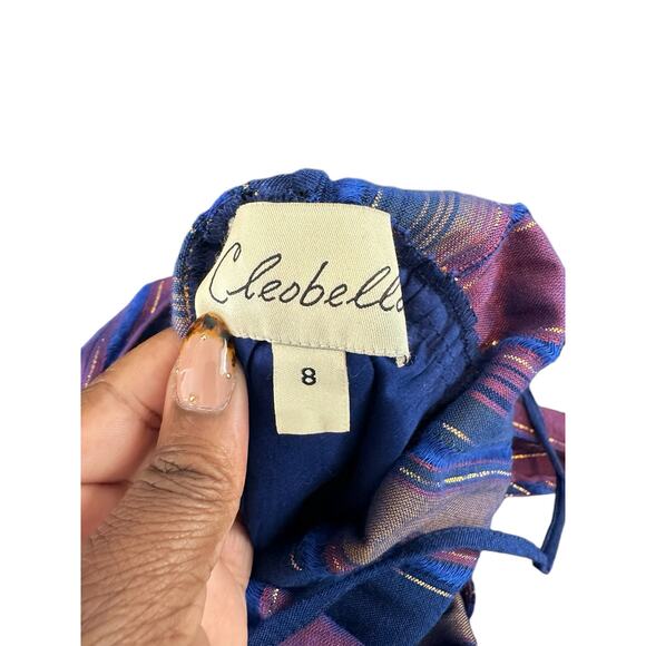 Cleobella Blue Gold Metallic Striped Lois Wide Leg Cropped Jumpsuit Size‎ 8 - Picture 3 of 14